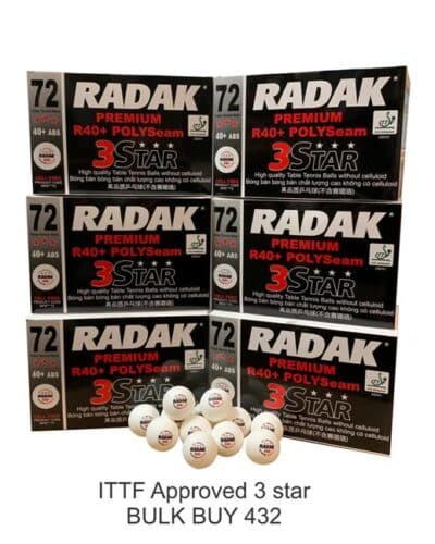 Radak Polyseam R40+ 3 star Table Tennis Balls Bulk 432 ITTF Approved