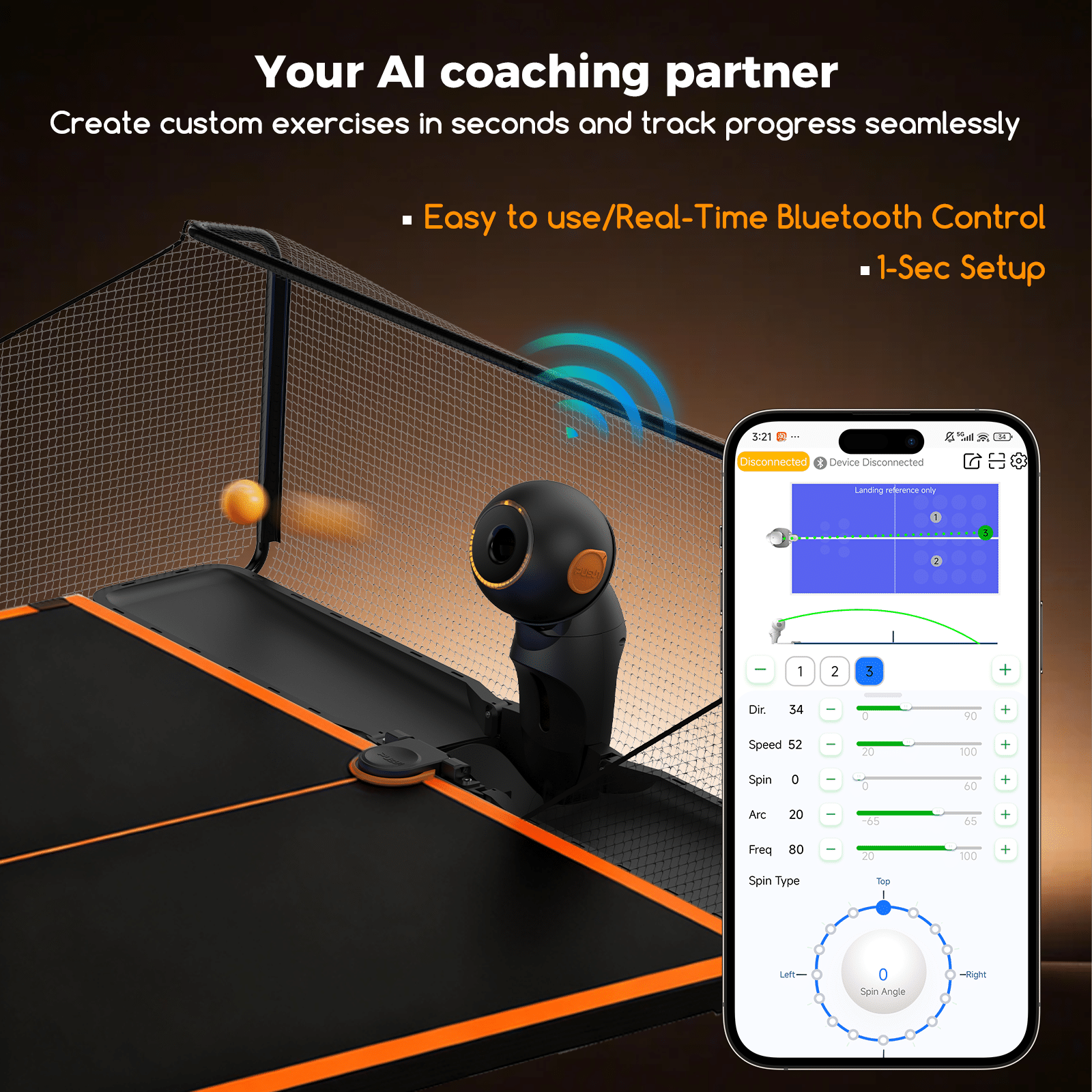 Pusun Dora PRO Three wheel drive Table Tennis ball machine with net - Image 2