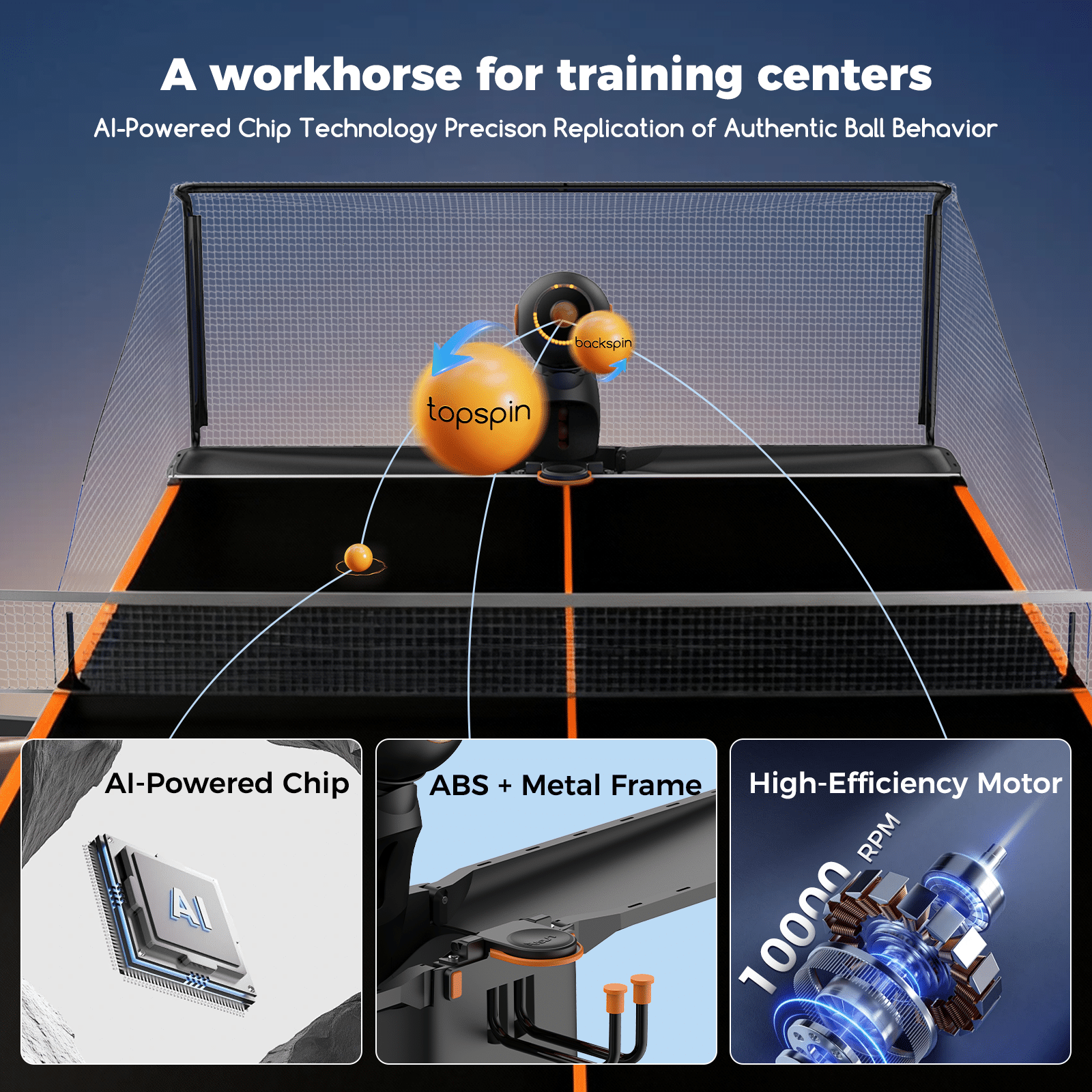 Pusun Dora PRO Three wheel drive Table Tennis ball machine with net - Image 3