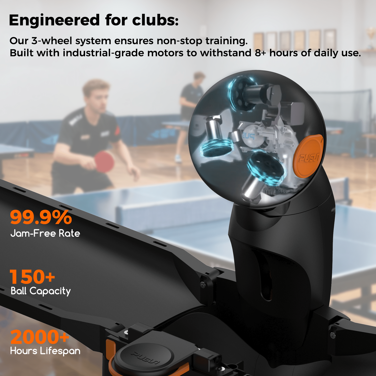 Pusun Dora PRO Three wheel drive Table Tennis ball machine with net - Image 4