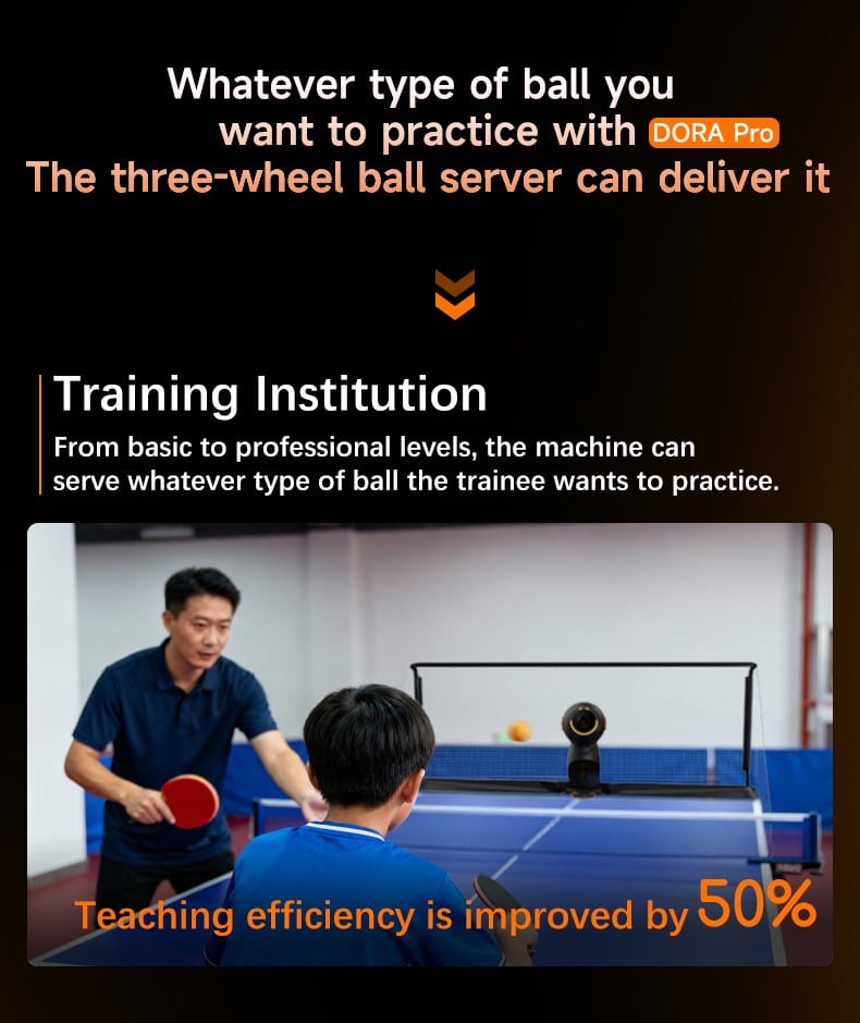 Pusun Dora PRO Three wheel drive Table Tennis ball machine with net - Image 7